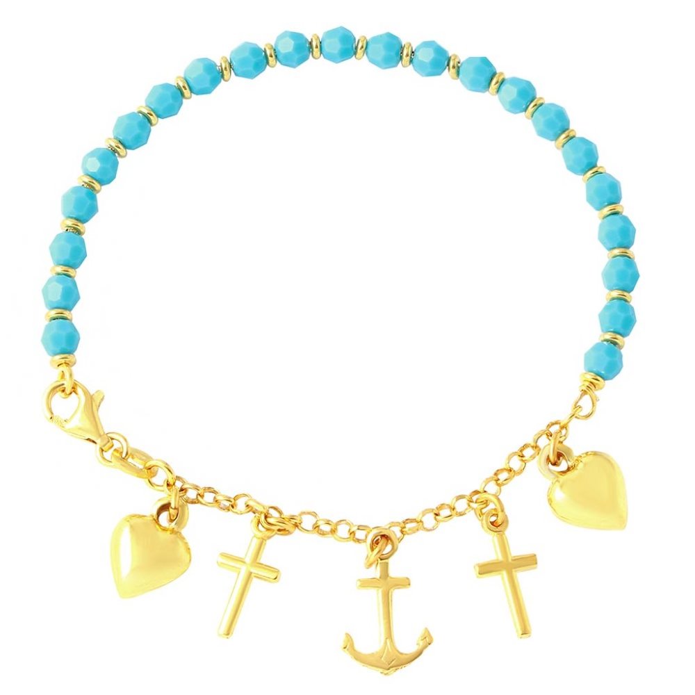 Sterling Silver 925 Gold Plated Charm Bracelet with Turquoise Beads